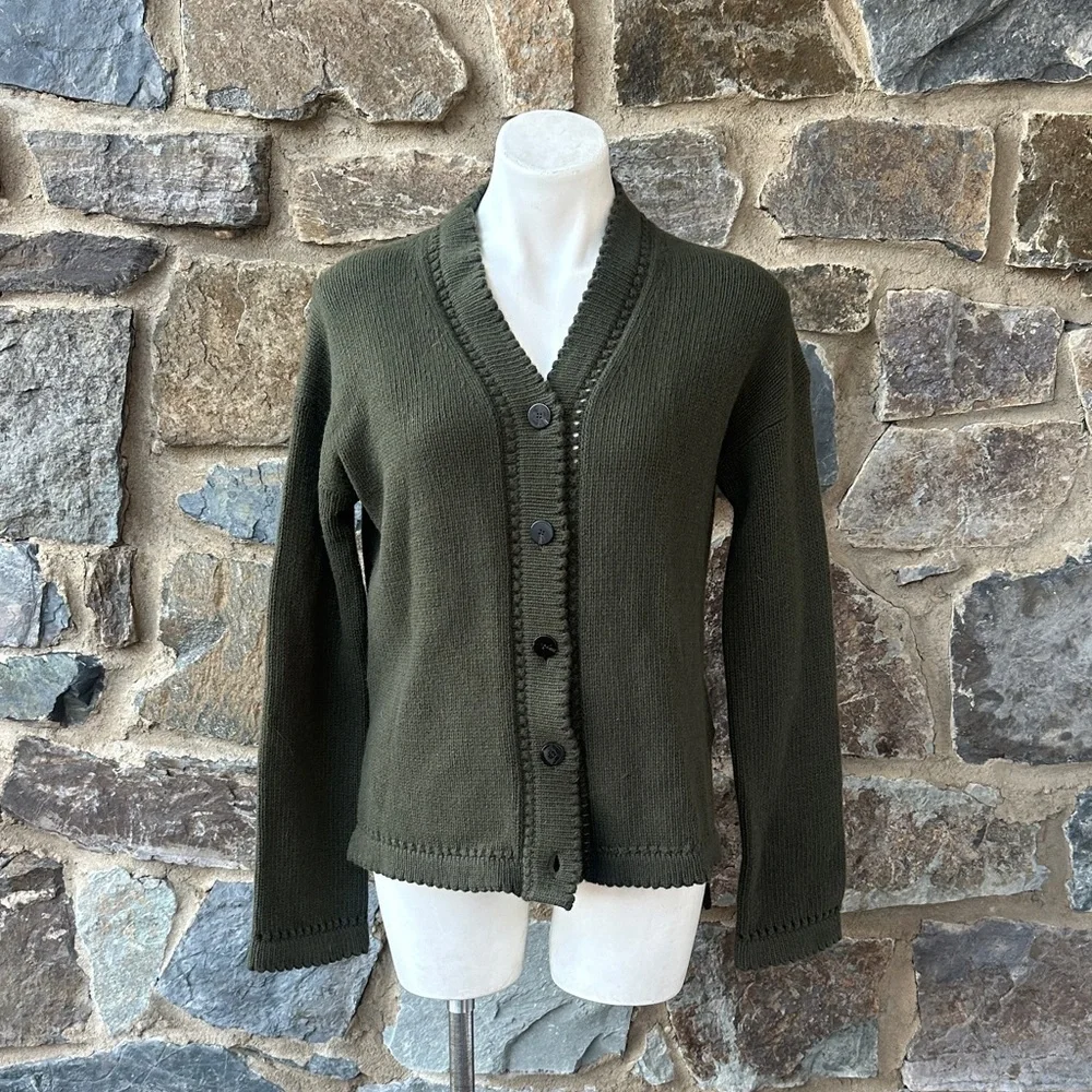 Theory Karenia Felted Wool And Cashmere Cardigan in Olive Green Size Small